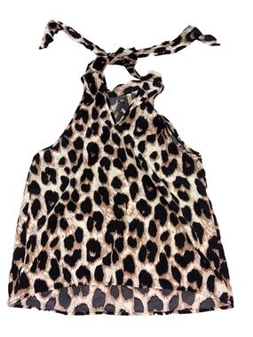 Leopard-Print Halter Camisole Top - Brown/Black